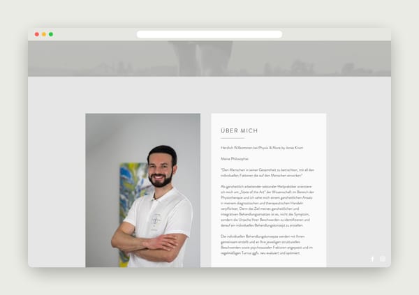 Abschnitt „Über mich“ mit Porträt von Jonas Knorr in der Desktop-Ansicht